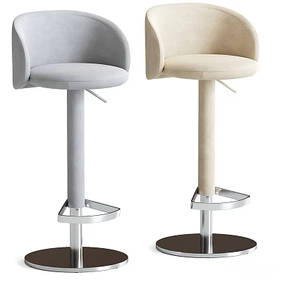 Modern Upholstered Bar Stools in Gray and Beige with Metal Base and Tall Height 3d model