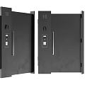 Modern Black Metal Entrance Gate With Vertical Bars And Access Control Panel