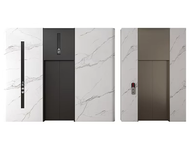 Modern Elevators Featuring Marble Textured Walls And Unique Door Designs 3d model