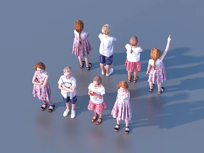 Group of Children Standing Together Wearing Casual Outfits and Interacting Playfully 3d model