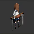 Game Movie Character Red Haired Girl Sitting At Desk In School Uniform Writing In Notebook