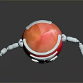 Game Movie Character Red Spherical Metallic Robot With Mechanical Arms And Silver Legs