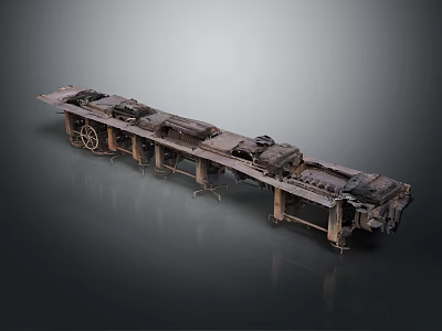 Worn Metal Industrial Equipment With Long Structure And Wheels For Transport 3d model