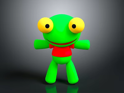 Green Cartoon Reptile Character With Yellow Eyes And Red Shirt Standing On Gray Background 3d model