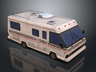 White RV With Blue Windows Roof Vents Red Marker Lights And WI Logo 3d model