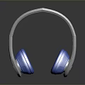 Stylish Silver and Blue Headphones With Reflective Surface And Modern Design