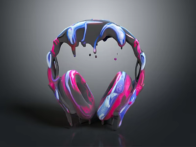 Vibrant Pink Blue Purple Headphones With Melting Dripping Glossy Surface Design 3d model