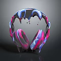 Vibrant Pink Blue Purple Headphones With Melting Dripping Glossy Surface Design