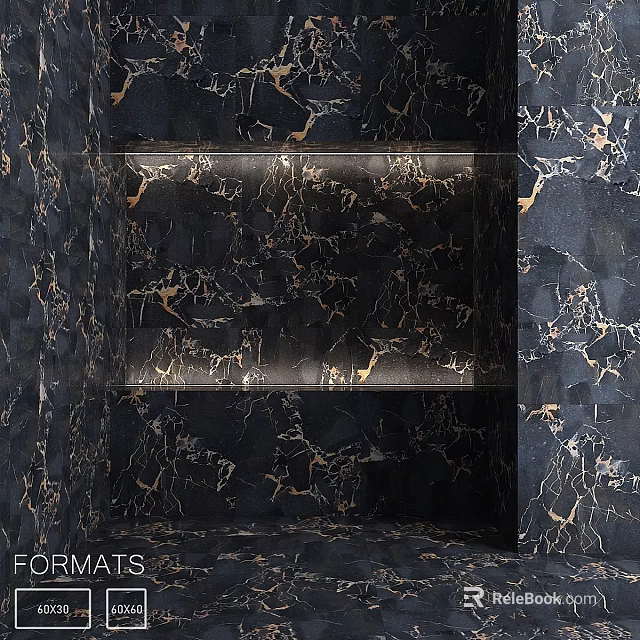 Decorative Component with Black Marble Surface and Golden Veins for Modern Interior Design 3d model 