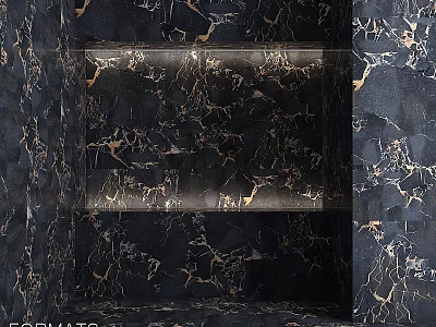 Decorative Component with Black Marble Surface and Golden Veins for Modern Interior Design 3d model