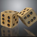 Detailed View Of Two Wooden Dice With Black Dots On Reflective Surface