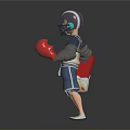3D Sporty Armored Character With Red Gloves Holding Container Of Small Creatures