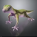 3D Gecko Model With Yellow Green Pink Gradient Large Eyes Pink Claws On Dark Background