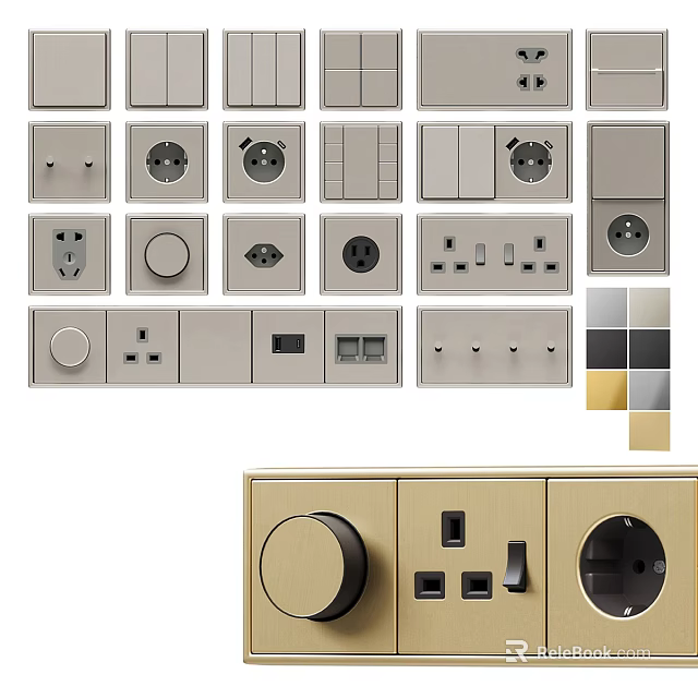 Modern Electrical Switch Panels With Various Sockets Toggle Switches And Neutral Color Designs 3d model