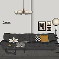 Modern Sofa and Coffee Table Set with Colorful Cushions Wall Art Chandelier and Floor Lamp