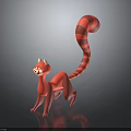 Pink Feline Creature With Long Red Striped Tail In 3D Stylized Design