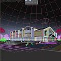Modern School Building With Colorful Facade Large Glass Windows And Playground Area