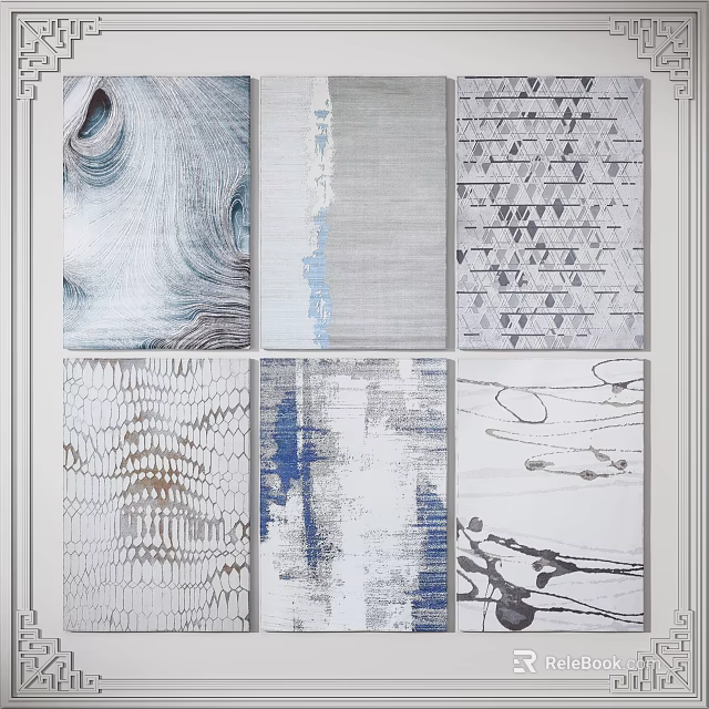 Square Rugs With Various Abstract Geometric And Textured Patterns In Neutral Tones 3d model 