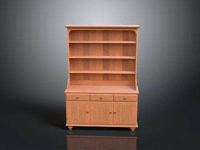 Traditional Wooden Cabinet With Upper Open Shelves And Lower Storage Drawers And Doors 3d model