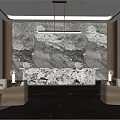 Elegant Hotel Lobby With Marble Feature Wall Modern Chandelier Reception Desk And Luxury Sofas