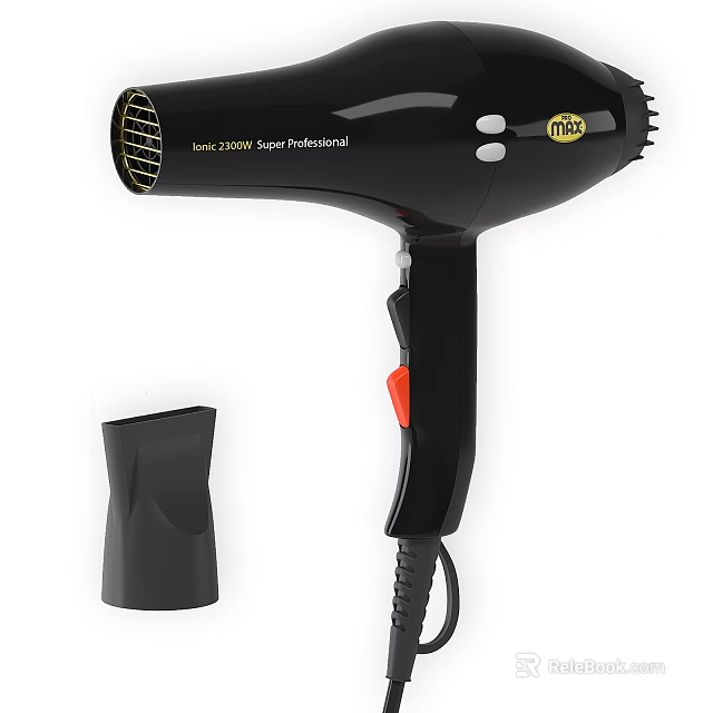 High Quality Black 1800W Super Professional Hairdryer With Nozzle Accessory 3d model 