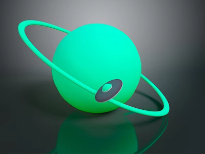 Modern Decorative Green Sphere With Circular Ring And Gray Oval Logo On Dark Surface 3d model