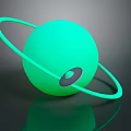 Modern Decorative Green Sphere With Circular Ring And Gray Oval Logo On Dark Surface