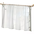 White Sheer Curtains Hanging On Wooden Rod For Modern Home Interior
