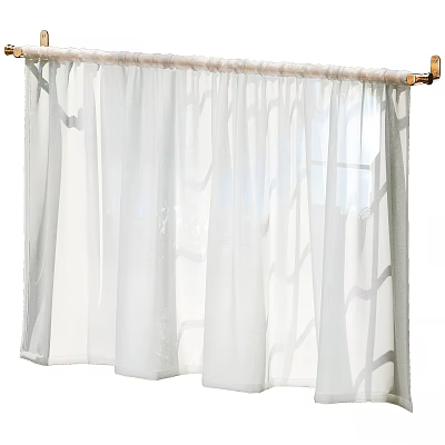 White Sheer Curtains Hanging On Wooden Rod For Modern Home Interior 3d model