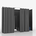 Floor Length Dark Gray Curtains in Modern Interior Room with Doorway and Blue Accent