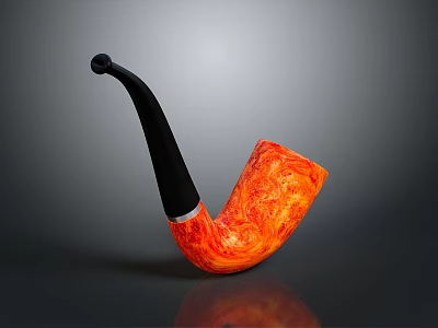 Handcrafted Artisan Tobacco Pipe With Orange Textured Bowl And Black Curved Stem 3d model