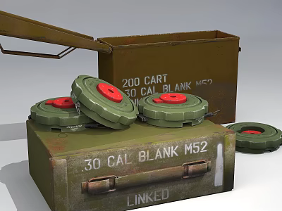 Green Military Weapon Ammunition Crates with 30 Cal Blank M52 Linked Cartridges 3d model
