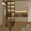 Modern Wooden Sideboard With Built In Lighting And Decorative Vases In Dining Room