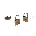 Three Brass Padlocks With Different Sizes And Keyhole Details On White Background