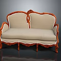 Classic Carved Wooden Sofa With Red Frame And Beige Upholstery Design