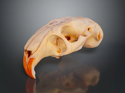Detailed Bird Skull Anatomical Specimen With Orange Beak And Structural Features 3d model