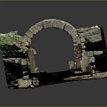 Ancient City Wall Ruins Model With Stone Brick Structure And Green Grass