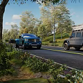 Picturesque Scenic Suburban Road Lined With Lush Green Trees Under Bright Sunny Blue Sky