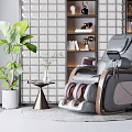 Comfortable Modern Massage Chair in Stylish Room with Green Plant Side Table and Brick Wall