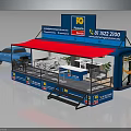 Modern Blue Mobile Plumbing Service Vehicle With Red Awning And Tables Chairs