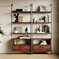 Modern Wooden Shelving Unit With Decorative Items Books And Storage Drawers