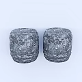 Two Gray Drum Shaped Stools With Textured Stone Like Surface On White Background 3d model