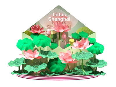 Lotus Shanghai Beautiful Photo Spot With Pink Lotus Flowers And Green Leaves 3d model