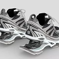Modern Gray White Athletic Shoes With Streamlined Mesh Design And Thick Sole 3d model