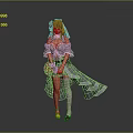 Woman In Gray Dress With Red Flower Decoration And Yellow Shoes Standing