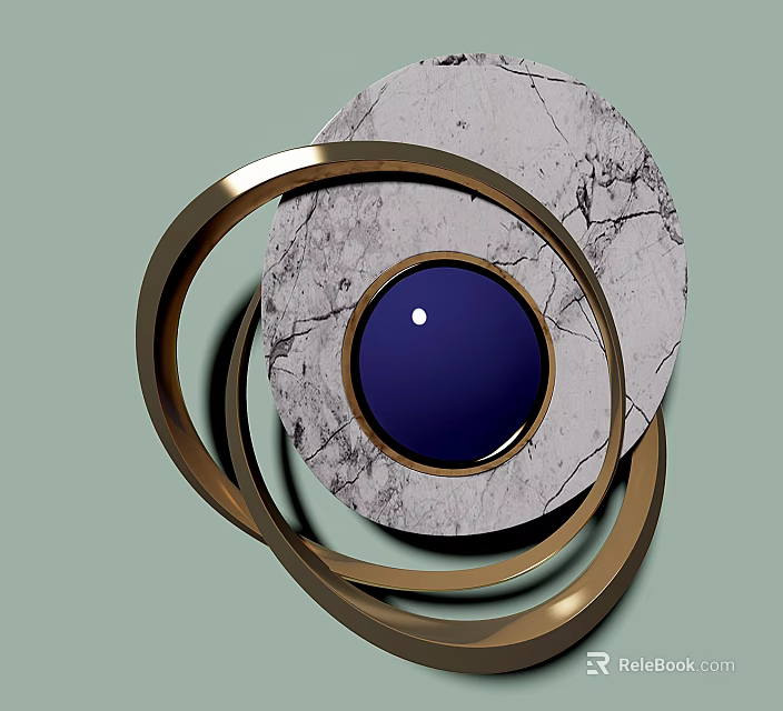 Modern Wall Decor With Marble Background Golden Rings And Deep Blue Circle 3d model 