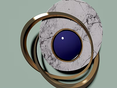 Modern Wall Decor With Marble Background Golden Rings And Deep Blue Circle 3d model