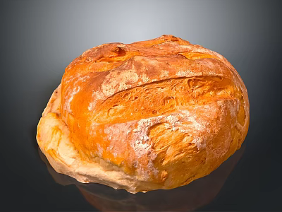 Freshly Baked Round Bread With Golden Crusty Surface And Flour Dusting 3d model