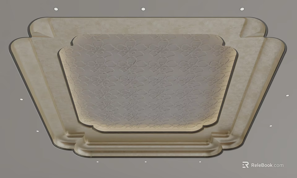 Elegant Decorative Ceiling Design With Intricate Floral Patterns And Recessed Lighting 3d model 