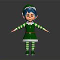 Cartoon Elf Character With Blue Hair Green White Outfit Striped Stockings And Green Shoes